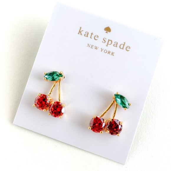 Kate Spade red cherry crystal earrings plants fruit cute adorable